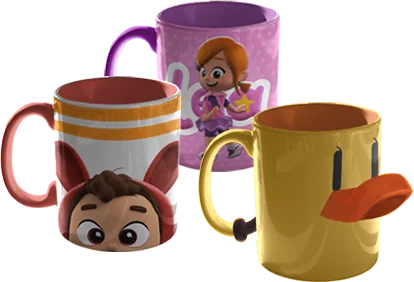 Three mugs inspired by Pop, Lea and Patty