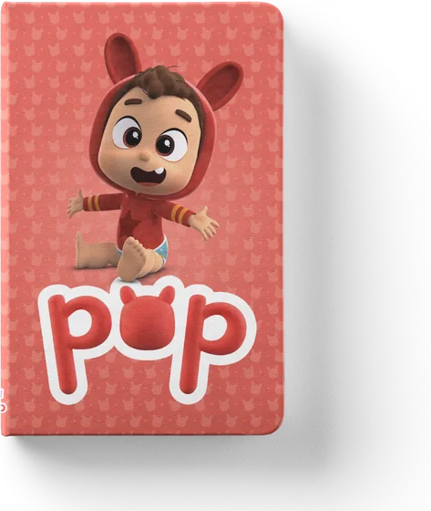 Red notebook with Pop and his name
