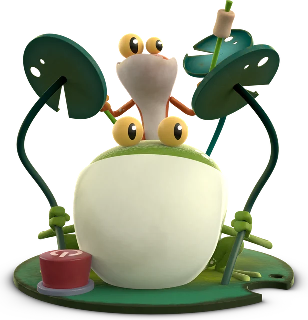 Ringo and Moon, two drumming frogs on a lily pad
